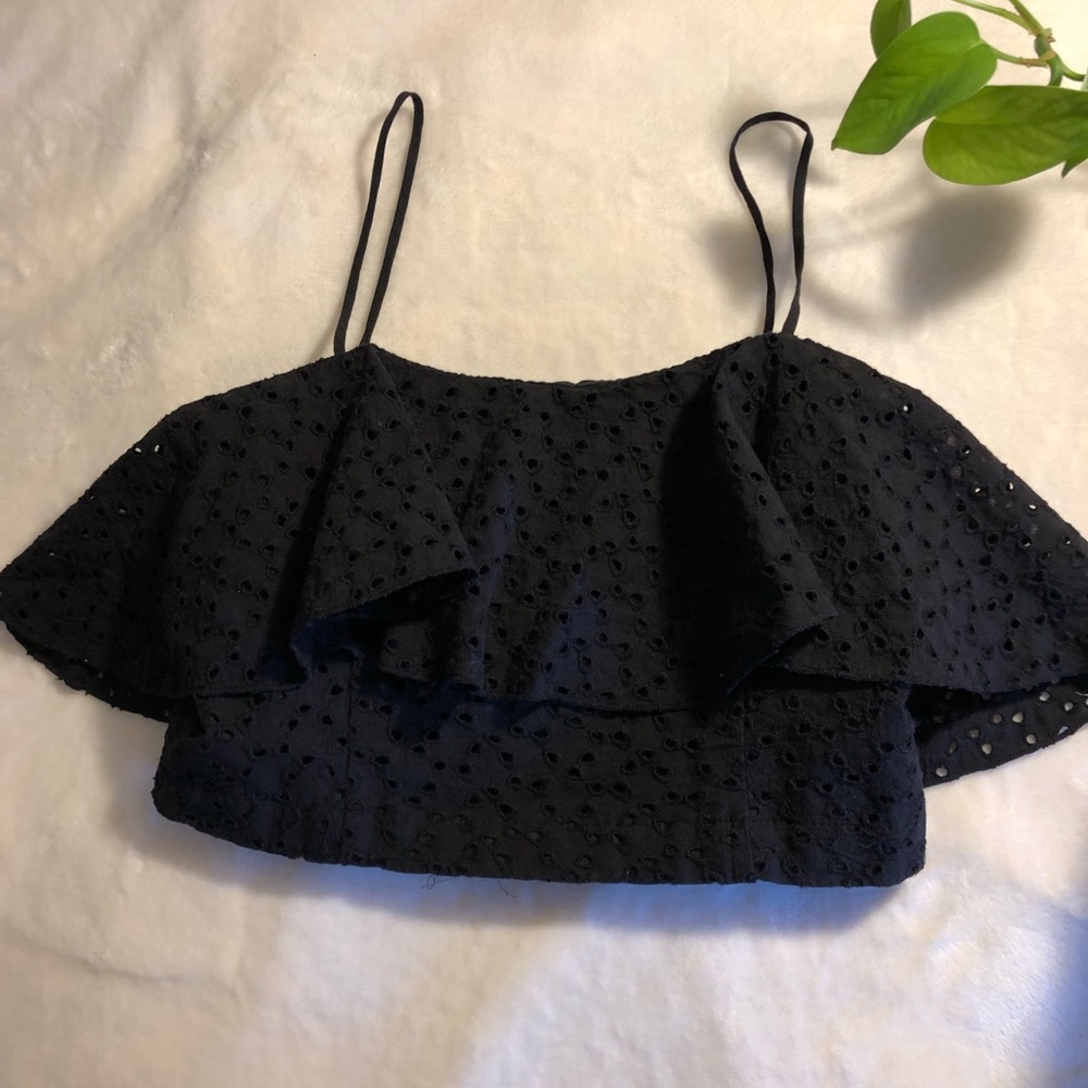 Black crop top with ruffle